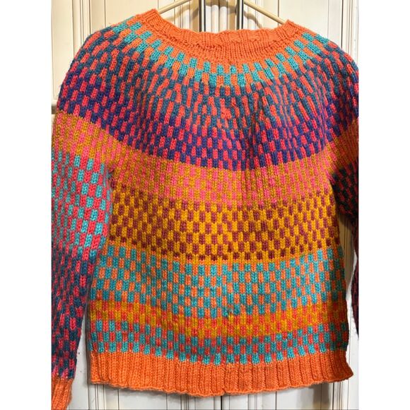 Custom Made Women's Mosaic Striped Knit Pullover Sweater Multicolor Size Small - Picture 2 of 6